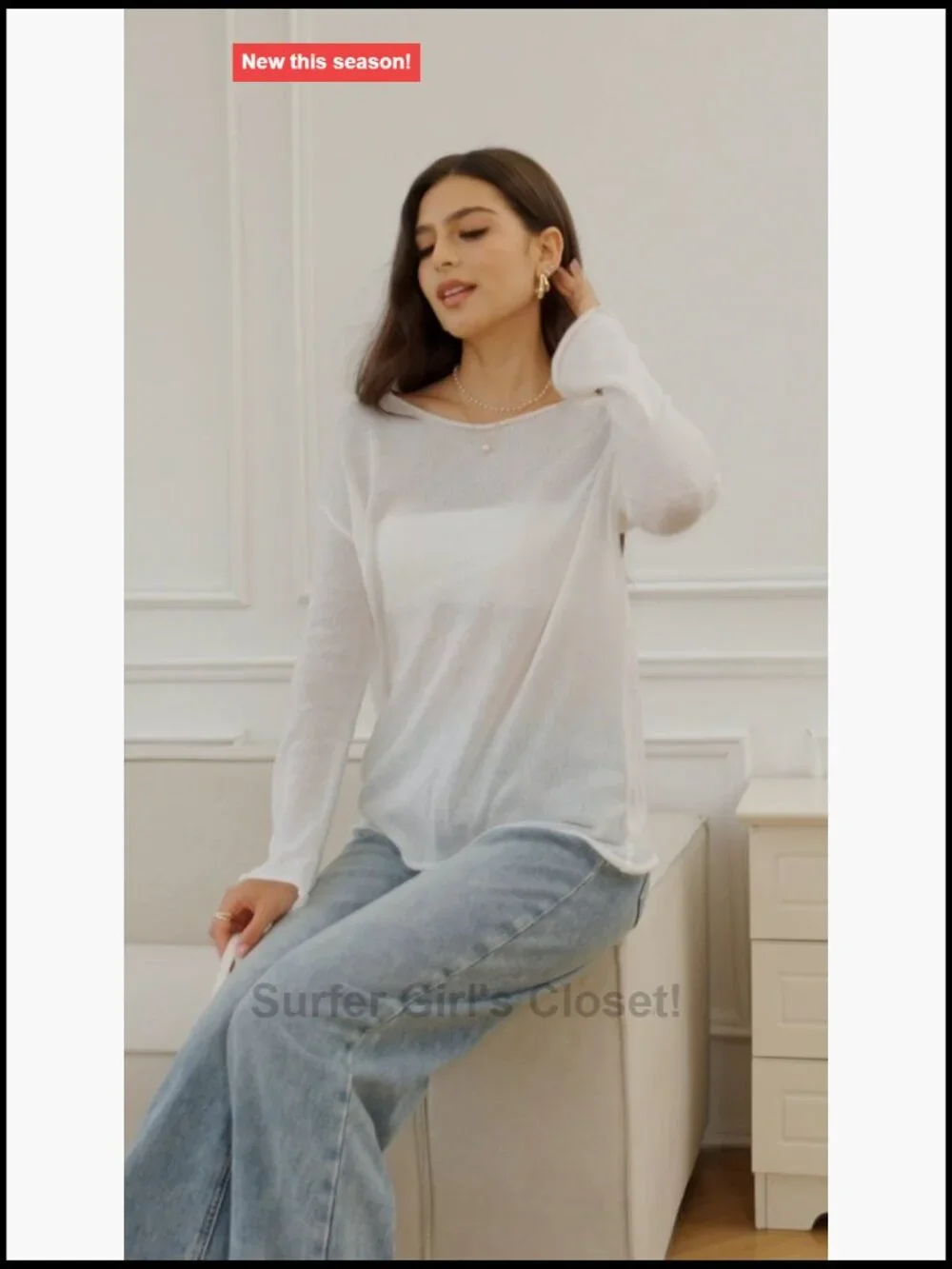 Women's Sheer Mesh Long Sleeve Beach Cover Up Sweater Lightweight